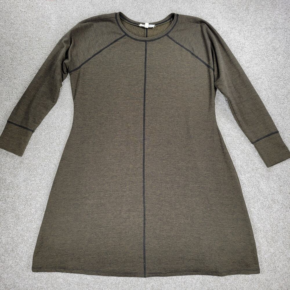 Cloud Chaser Sweater Dress Womens 2X Brown Olive Seamed A-line Pull On Midi
